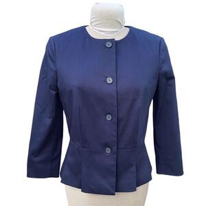 Ann Taylor “The Peplum Jacket in Cotton Sateen” Navy Blue Sz 8 Lined Professiona